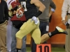 December 29 2011: Zeke Motta #17 returns a fumble for a touchdown during NCAA football Champs Sports Bowl between Notre Dame Fighting Irish and Florida State Seminoles at Florida Citrus Bowl Stadium, Orlando, Florida.