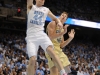 January 29th, 2012:North Carolina Tar Heels forward Tyler Zeller #44 dunks while Georgia Tech Yellow Jackets center Daniel Miller #5 watches during NCAA basketball game between the North Carolina Tar Heels and the Georgia Tech Yellow Jackets as part of Coaches Vs. Cancer, at The Dean E. Smith Center, Chapel HIll, NC.  UNC Players wore special pink Air Jordans.