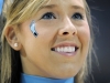 January 10, 2012: North Carolina Cheerleader during NCAA Basketball game between the North Carolina Tarheels and University of Miami Hurricanes at The Dean E. Smith Center, Chapel HIll, NC.