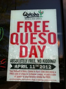 Can't wait for @QdobaMexGrill free queso day! April 11th