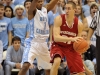 November 30, 2011: Dexter Strickland #1 and Josh Gasser #21 in action during NCAA Basketball game between the North Carolina Tarheels and Wisconsin Badgers as part of the Big Ten/ACC Challenge at The Dean Dome, Chapel HIll, NC.