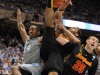 February 29th, 2012: Justin Watts #24 gets tangled with Sean Mosley #14 and Alex Len #25 during NCAA basketball game between the North Carolina Tar Heels and Maryland Terrapins at The Dean E. Smith Center, Chapel HIll, NC.